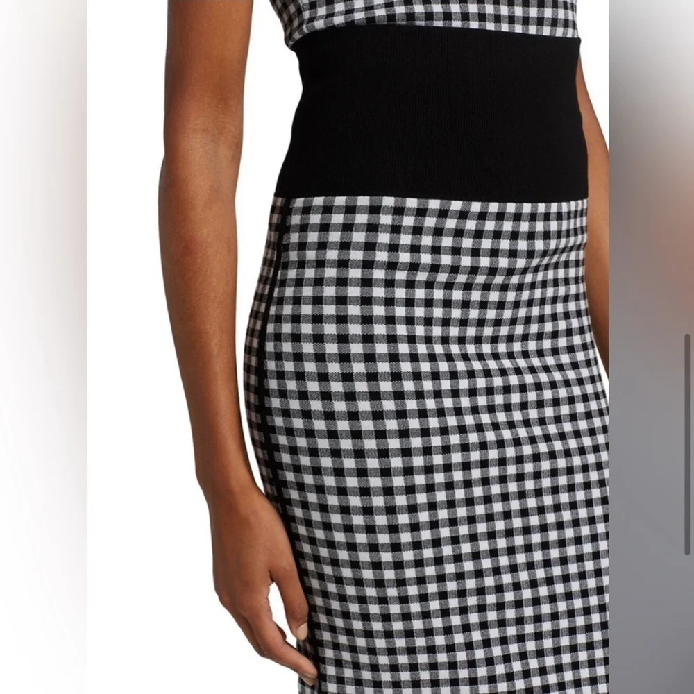 Michael Kors Collection Gingham Knit Pencil Midi Skirt Italian Yarn Black White